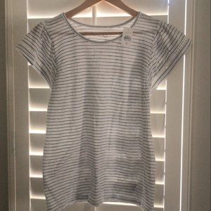 Loft black and light blue striped white t-shirt